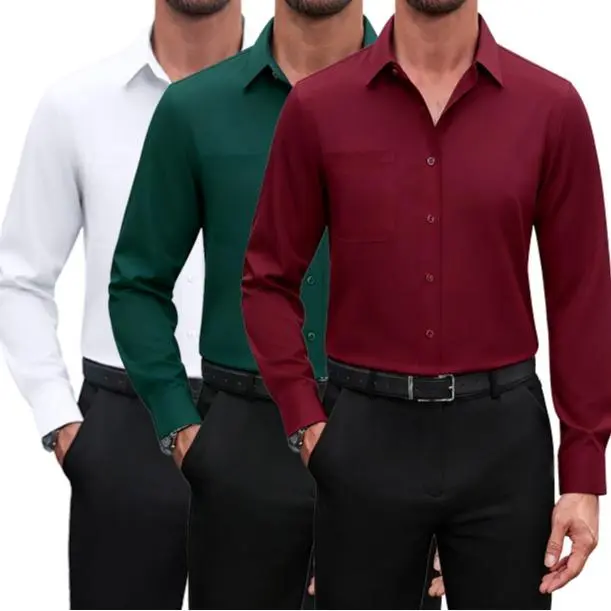 3/6-Pack Men'S Dress Shirts 4-Way Stretch Long Sleeve Collared Solid Wedding Dating Button Down Shirts Casual Breathable Outfits Menswear
