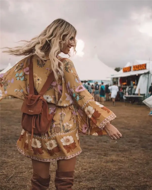 Floral Print Bat Sleeve Kimono Dress