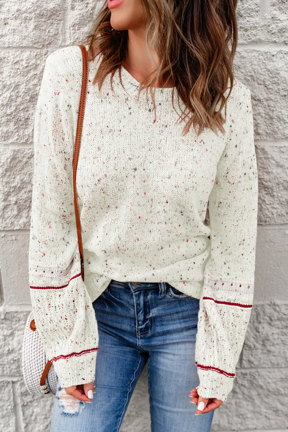 Pilling Detail Patterned Sleeve Sweater