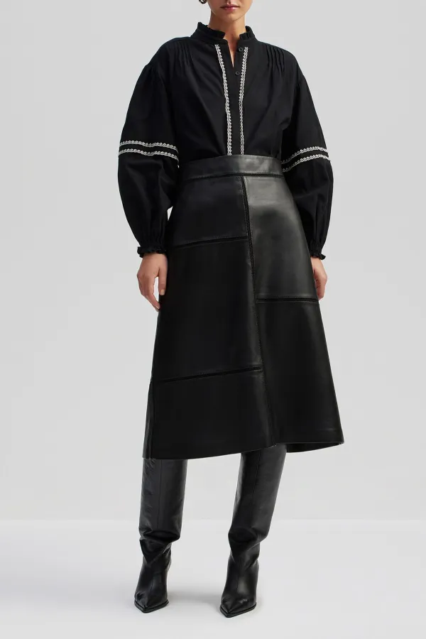 Leather Paneled Midi Skirt