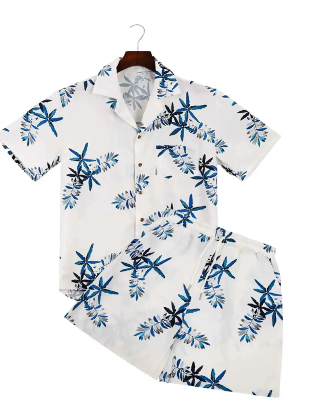 Printed Button Up Shirt and Shorts Set