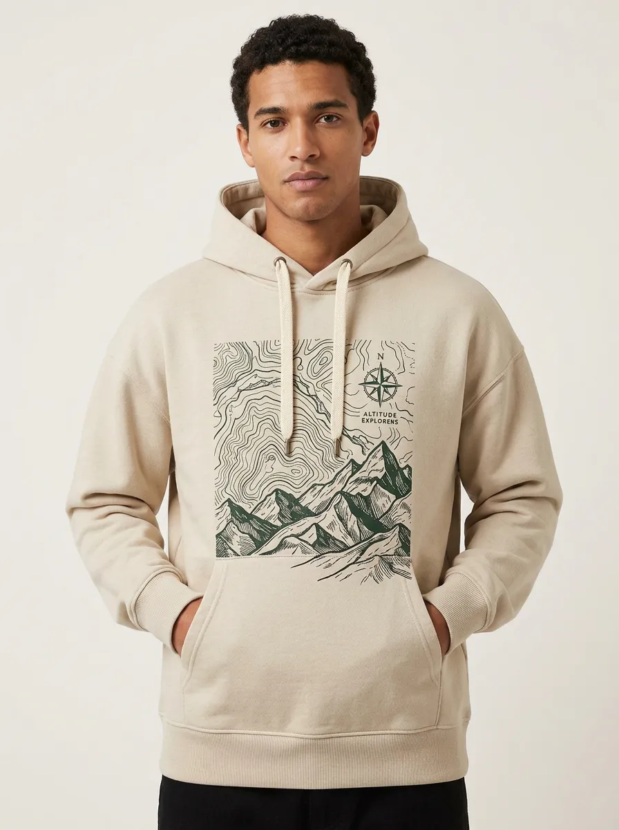 Men's Mountain Explorer Topographic Compass Graphic Hoodie