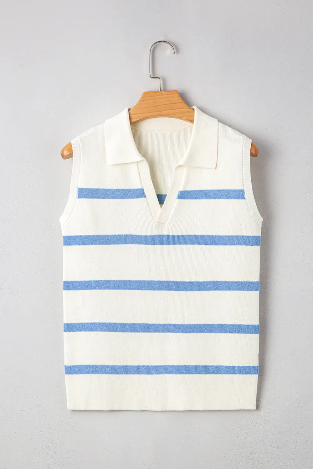 Stripe Split V-Neck Collared Ribbed Sweater Vest