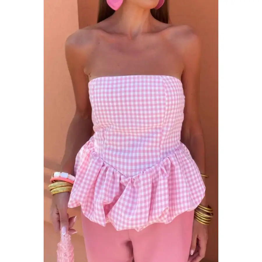 Smocked Back Bubble Hem Tube Top