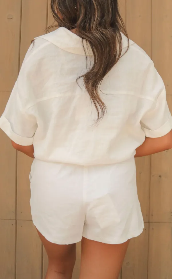 Loose Button Up Shirt and Shorts Set