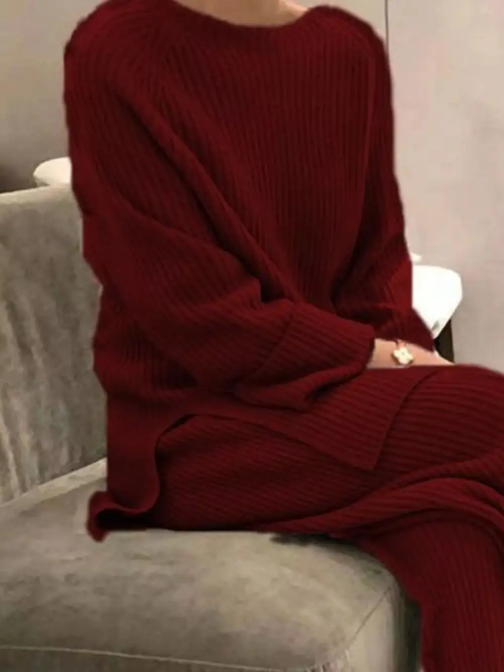 Full Size Ribbed Knit Relaxed Fit Top and Pants Sweater Set Plus Size