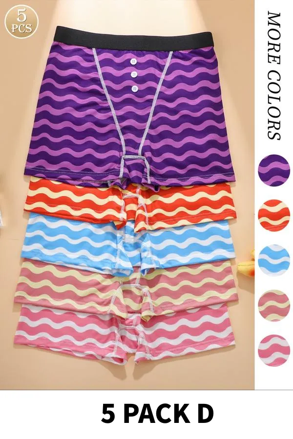 Women's Striped Print Boyshorts, Casual Comfy Breathable Panty for Daily Wear,
