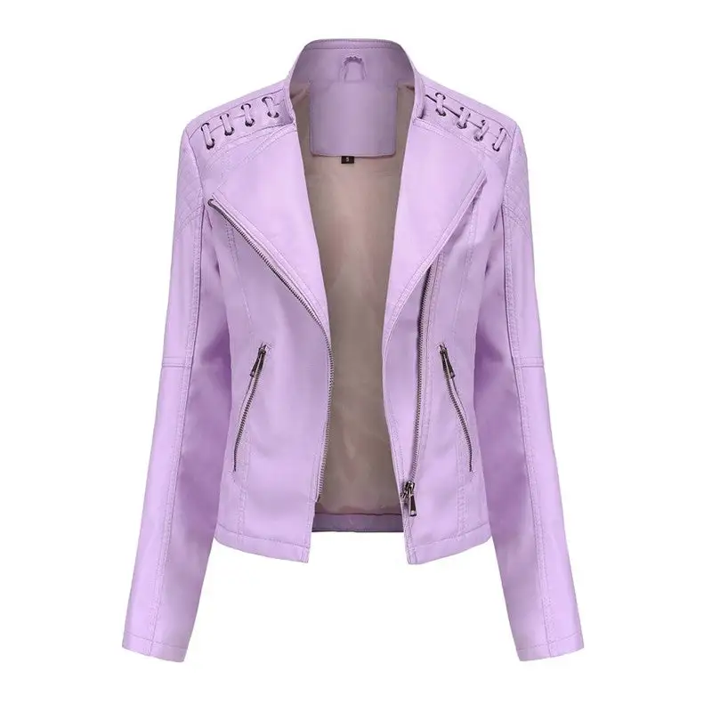 Lapel Faux-Leather Leather Casual Outerwear Jacket