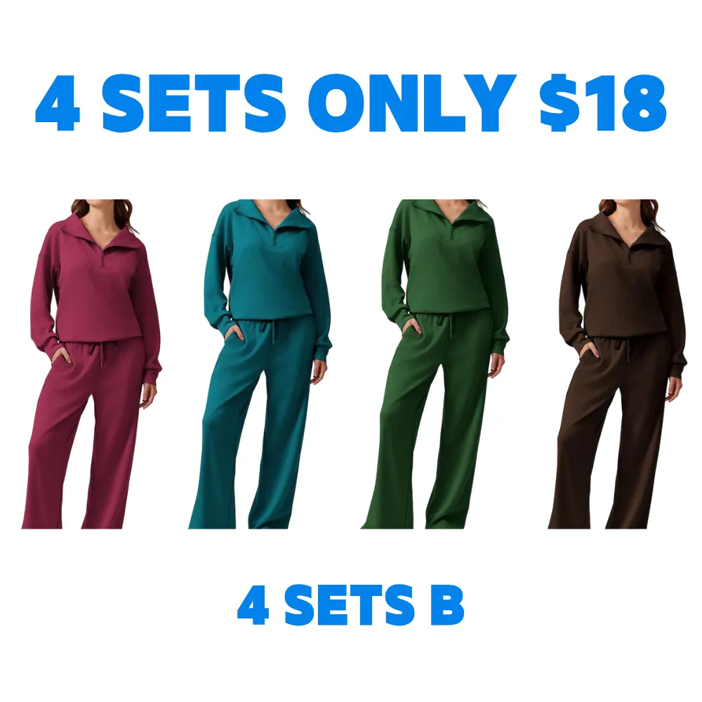 Women's Two-Piece Sports Set Long-Sleeved Half-Zip Cardigan Sweatshirt