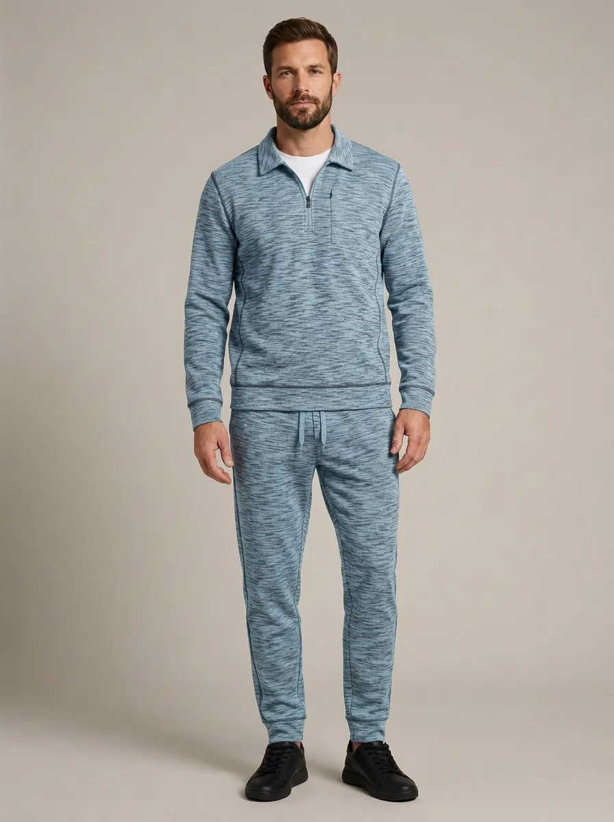 Men's Everyday Textured Polo Collar Jacket and Jogger Pants Set
