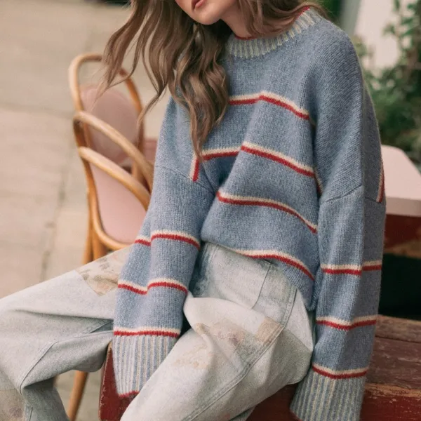 Contrast Trim Stripe Sweater