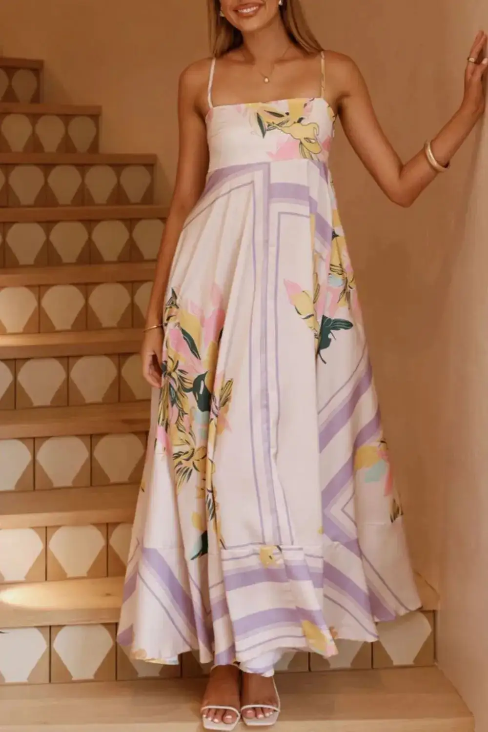 Printed Square Neck Maxi Dress