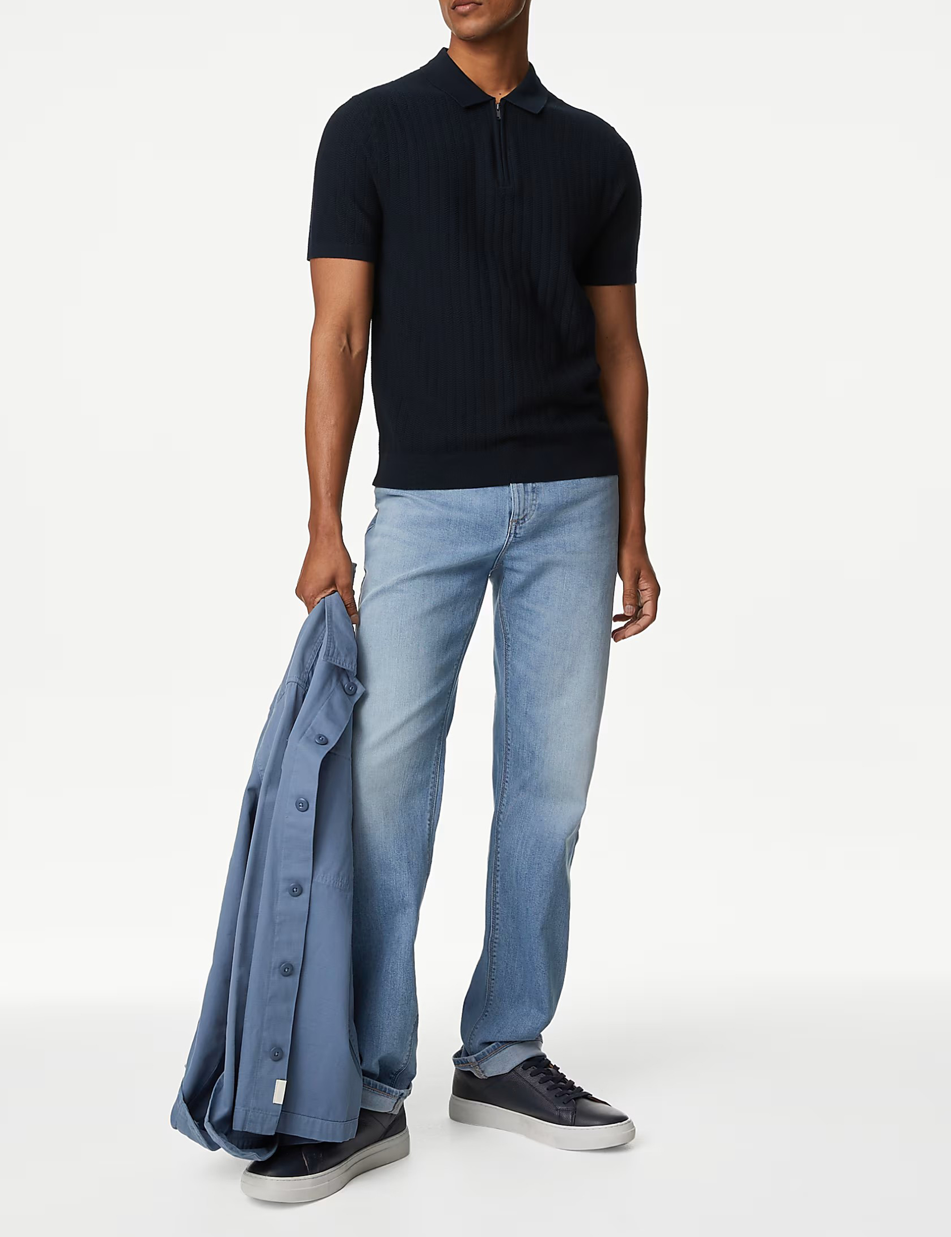 Men's Pink Textured Knit Quarter Zip Polo