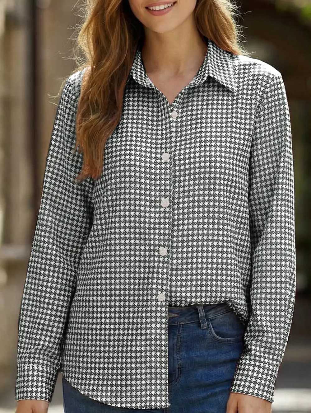 Plaid Loose Shirt with Collar Blouse