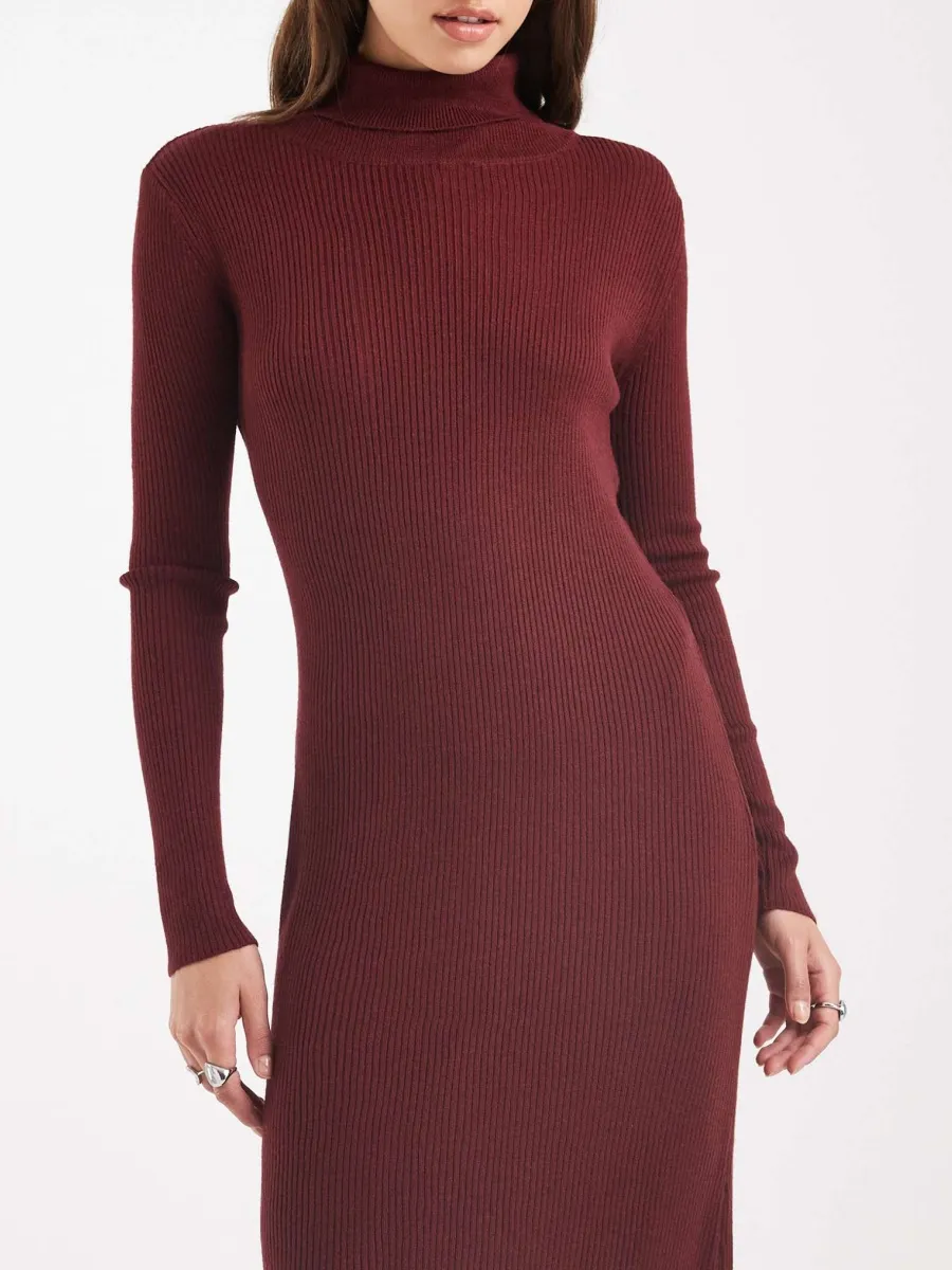 Ribbed Turtleneck Midi Dress