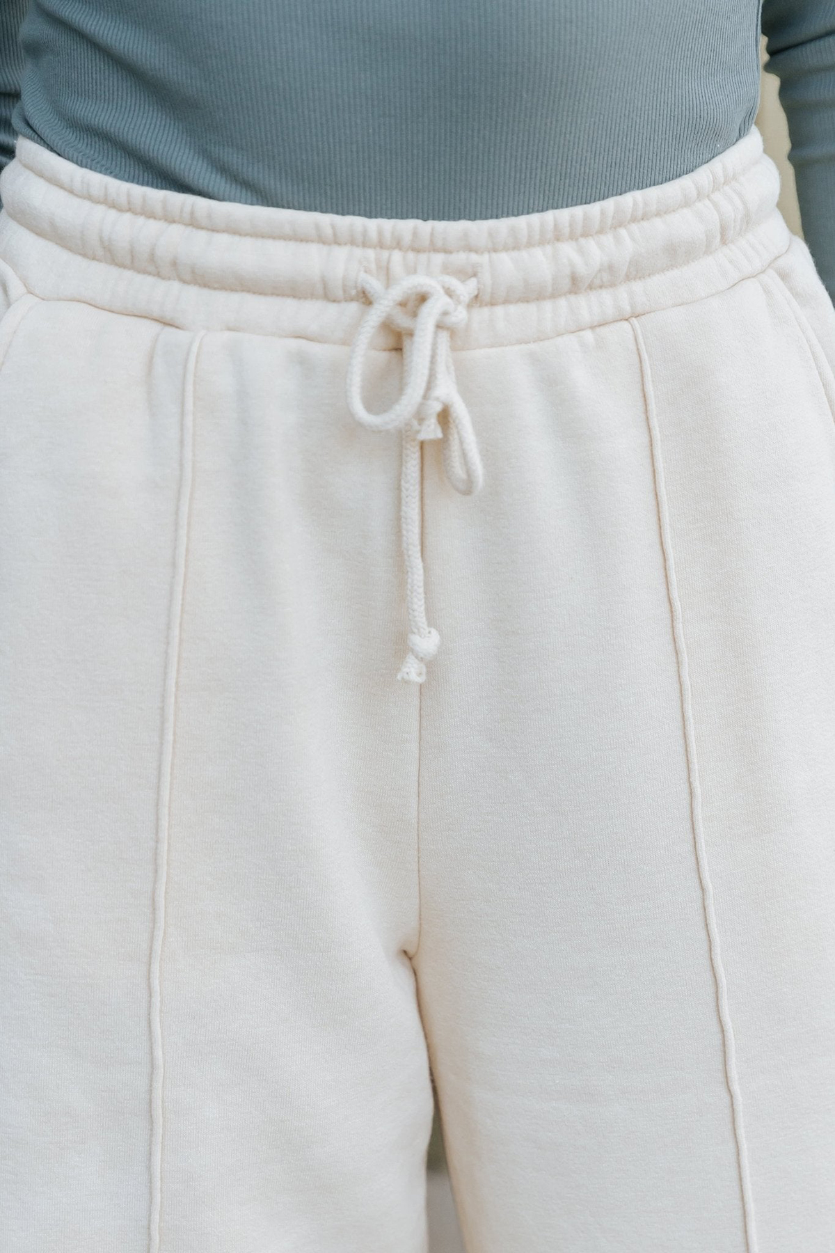 Cream Seam Detail Wide Leg Sweatpants