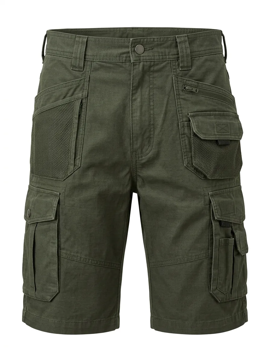 Men's Olive Green Multi-Pocket Tactical Cargo Shorts