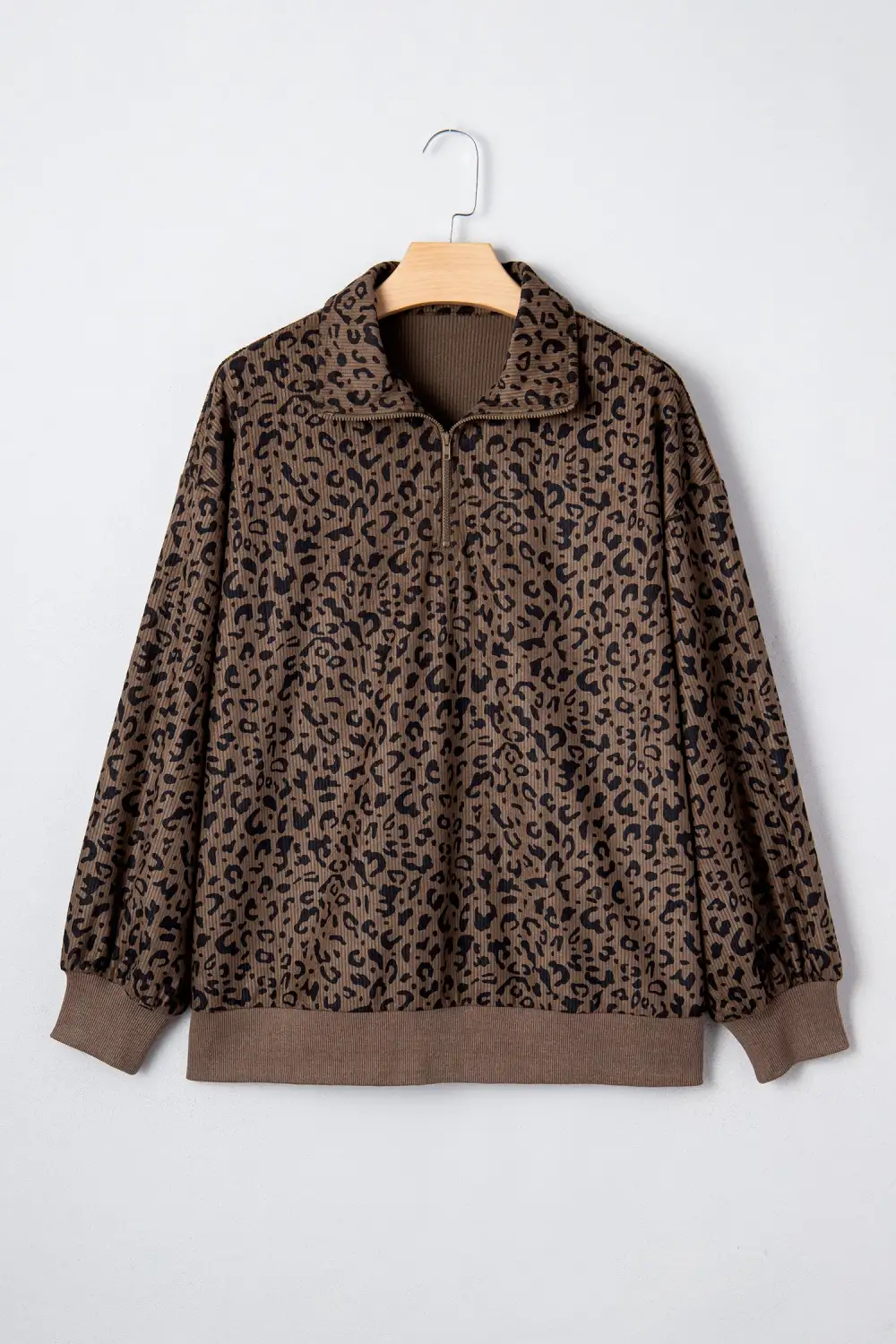 Leopard Print Zip Detail Quarter Zip Sweatshirt
