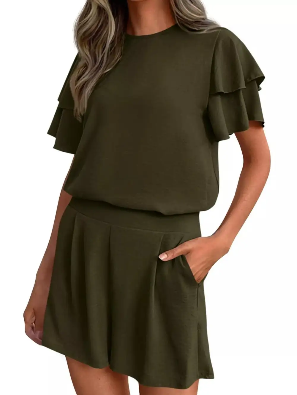 Ruffle Sleeve Top and Shorts Two-piece Set Everyday Look