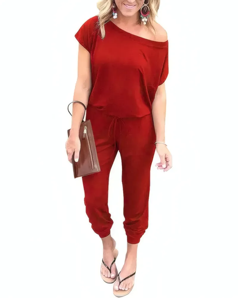 Off Shoulder Belted Jumpsuit