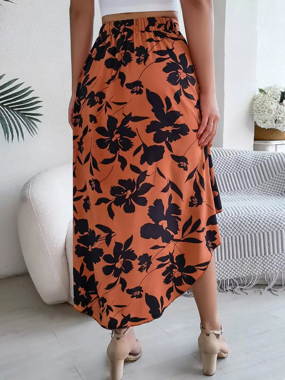 Print Ruffle Hem Asymmetrical Skirt