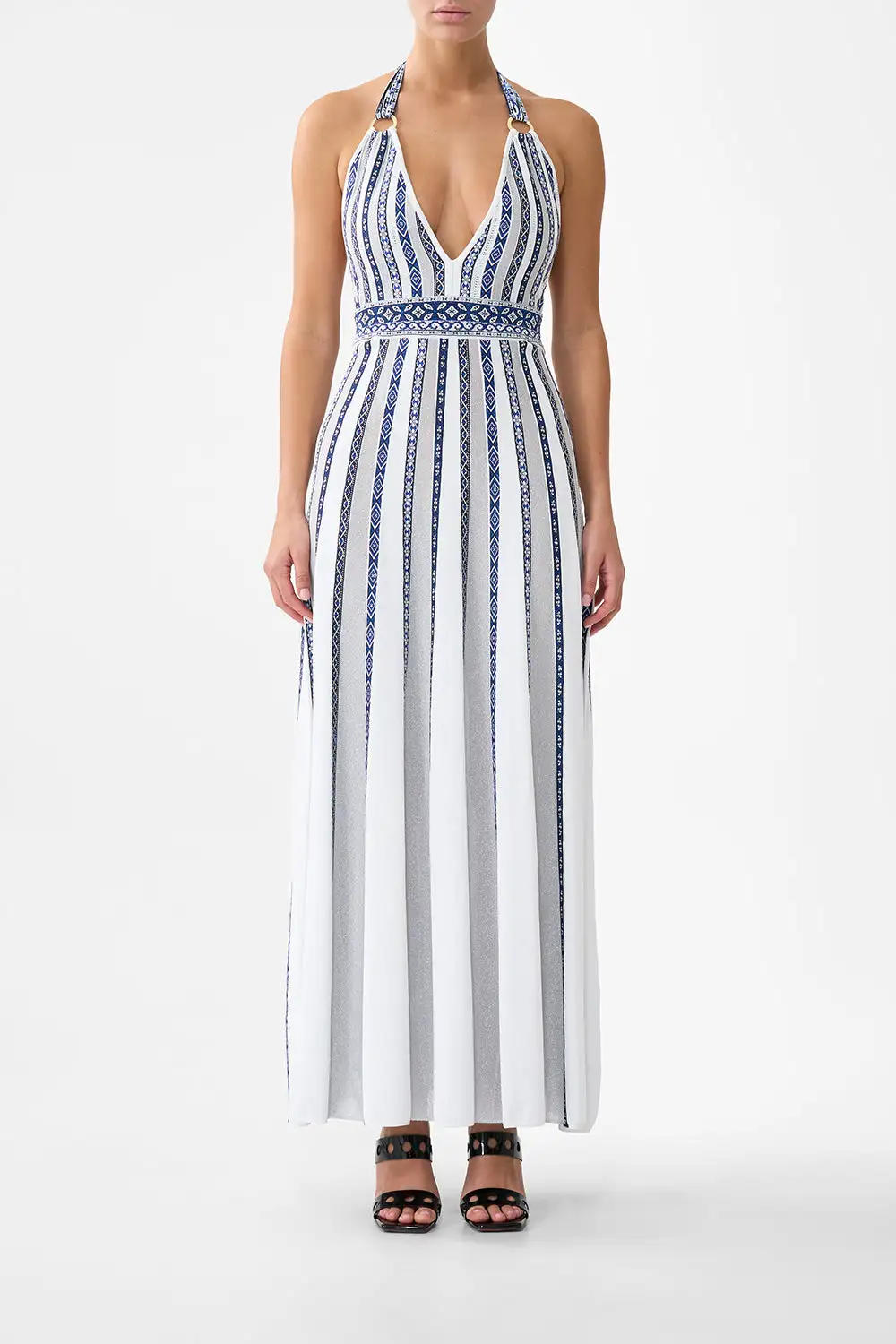 Halter Neck Knit Dress with Silk Tie