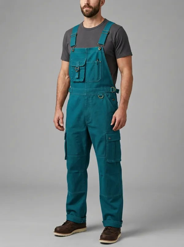 Men's Utility Workwear Olive Green Cargo Bib Overalls