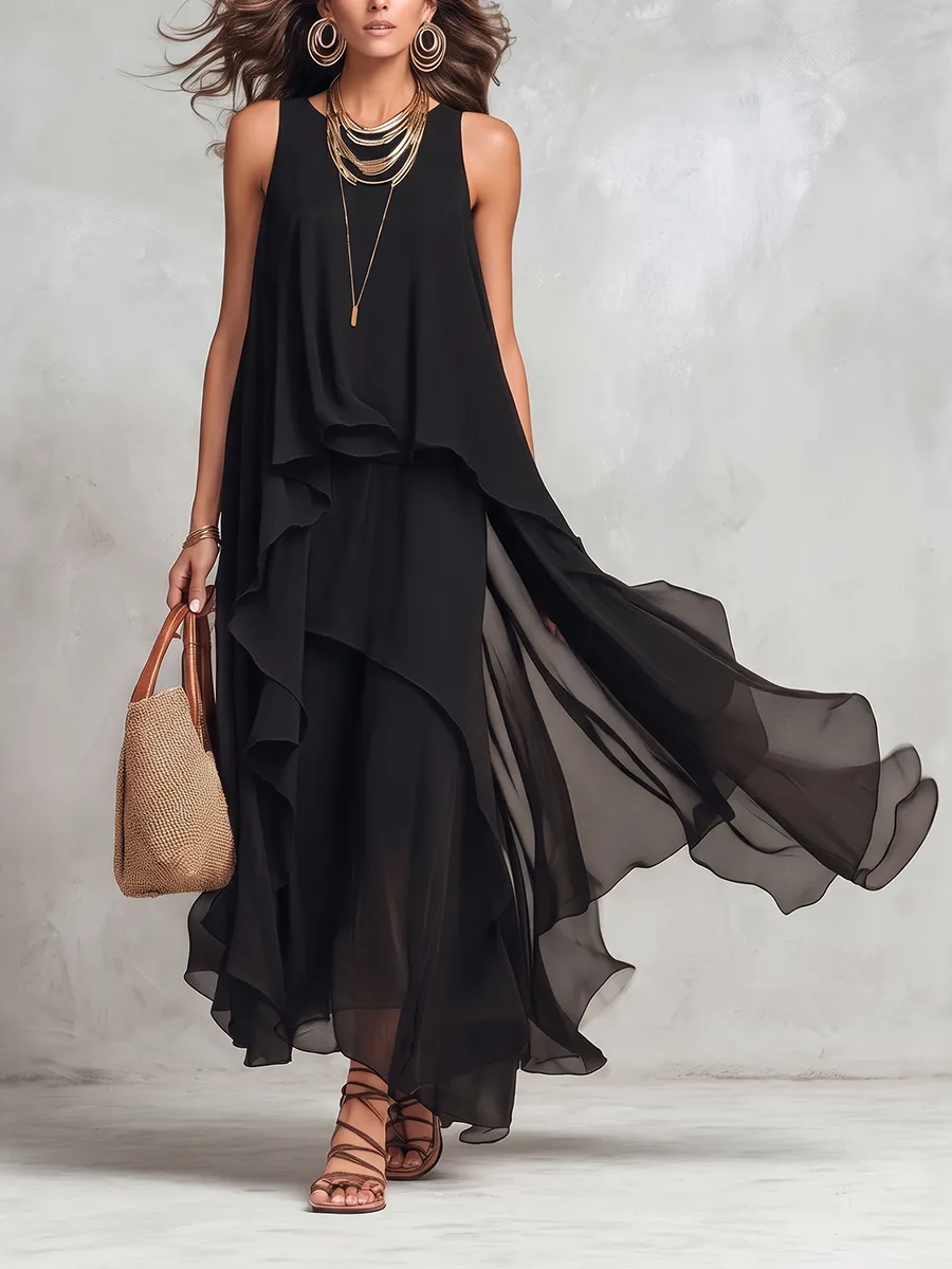 Loose Layered Neck Maxi Dress