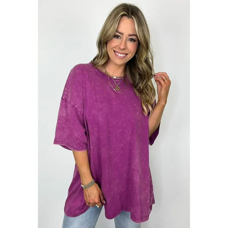 6PACK-Mineral Wash Oversized Top - BACK IN STOCK