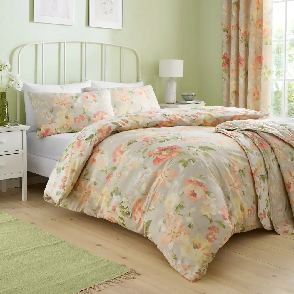 Calm Bedroom Reversible Floral Brushed Cotton Duvet Cover Set
