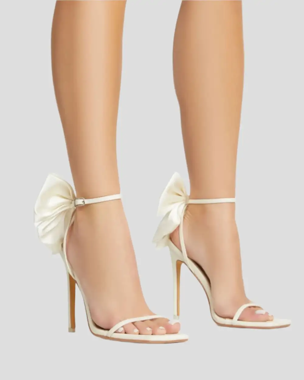 Bow Strap Satin Sandals in White
