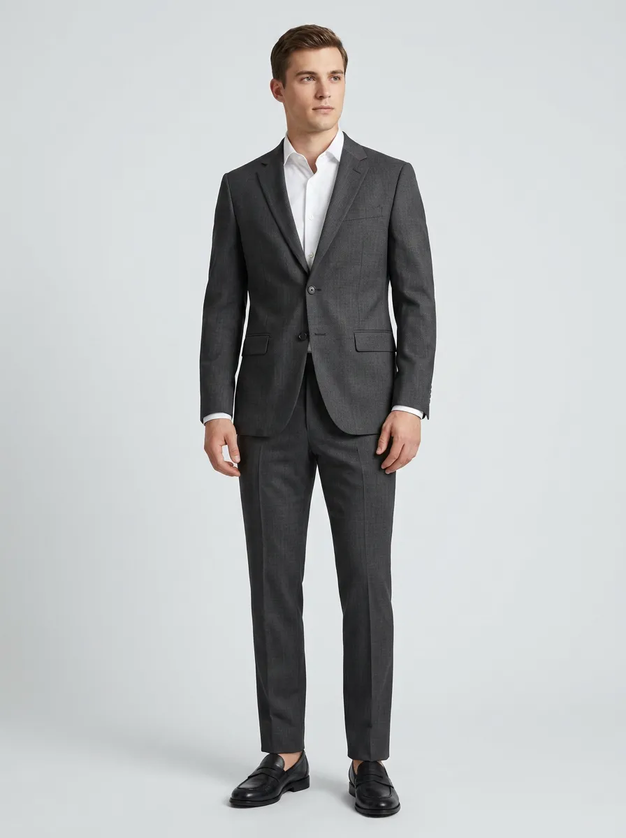 Men's Structured Fit Business Formal Charcoal Grey Tailored Suit Set