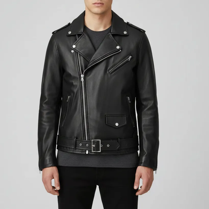 Leather Biker Belted Jacket