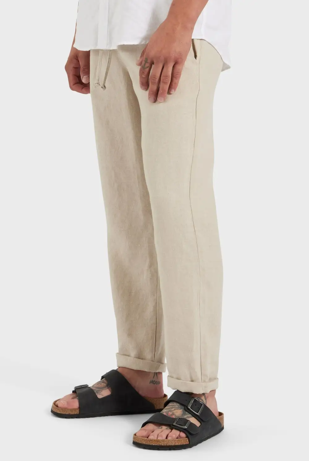 Solid Color Linen Tapered Trousers