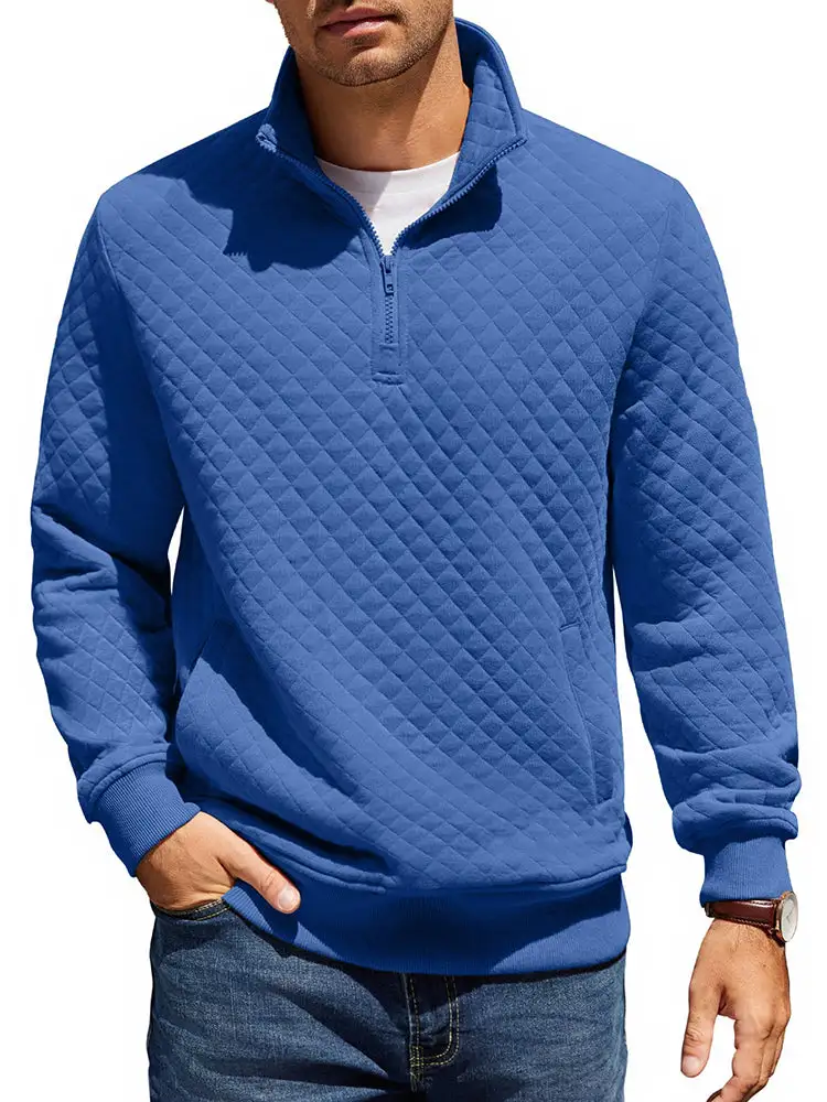 Trendy Quarter Zip Pullover Quilted Sweatshirt Hoodie