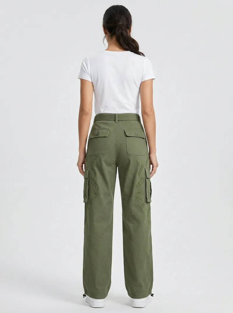 Flexible Embroidered Detail Multi Pocket Edit Women's Multi Pocket Cargo Pants