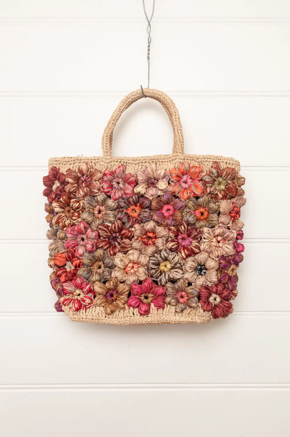 Floral Raffia Tote Bag