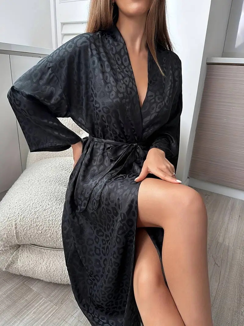 Leopard Satin Wrap Robe