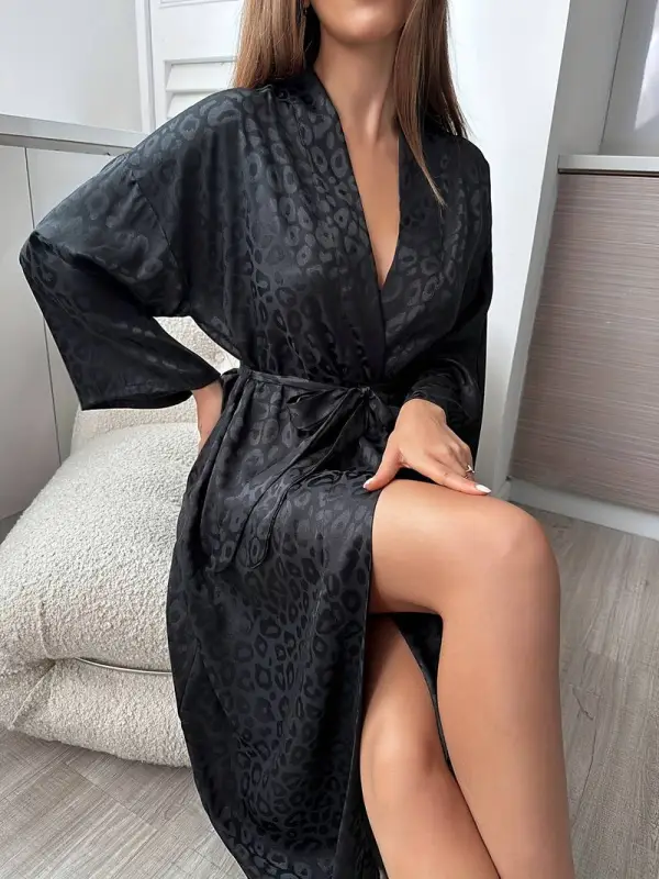 Leopard Satin Wrap Robe
