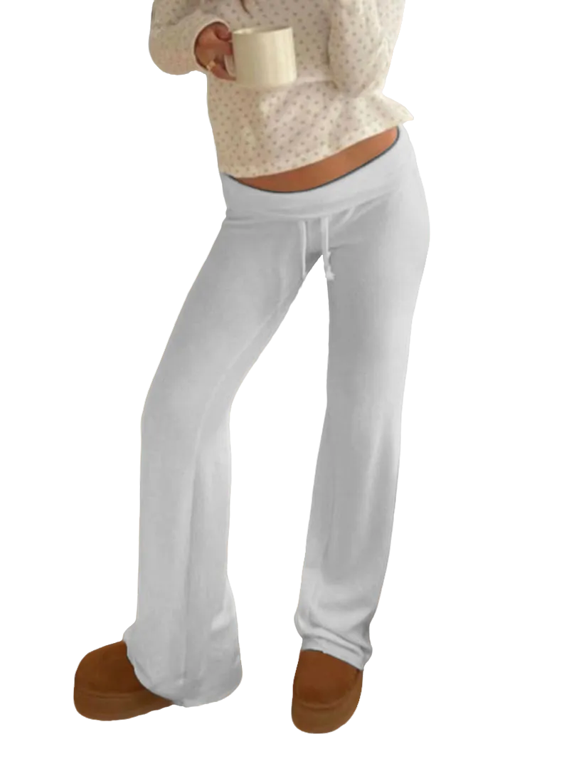 Women's Solid Adjustable Drawstring Waist Straight Leg Pants