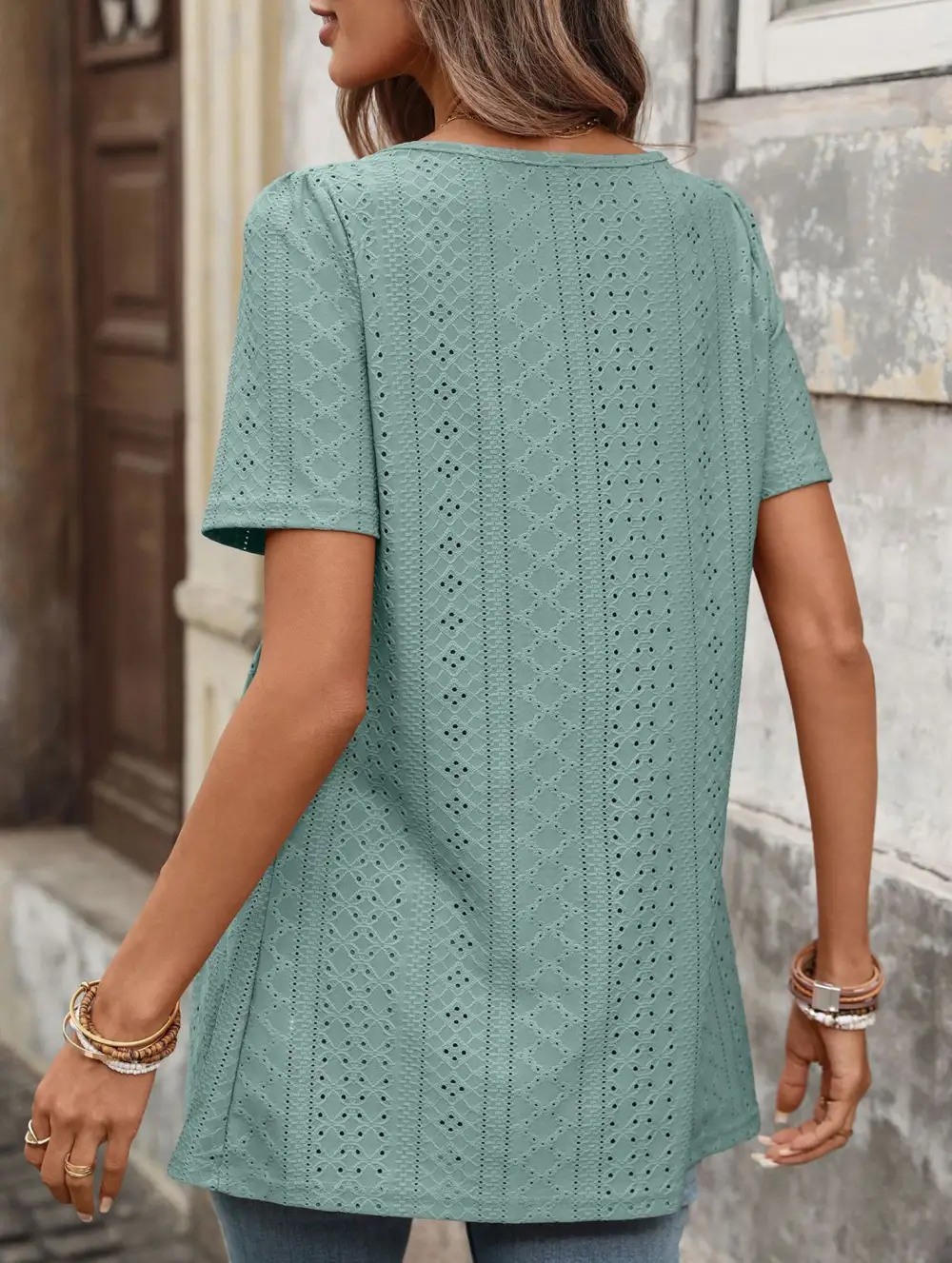 Square Neck Button Loose Tee