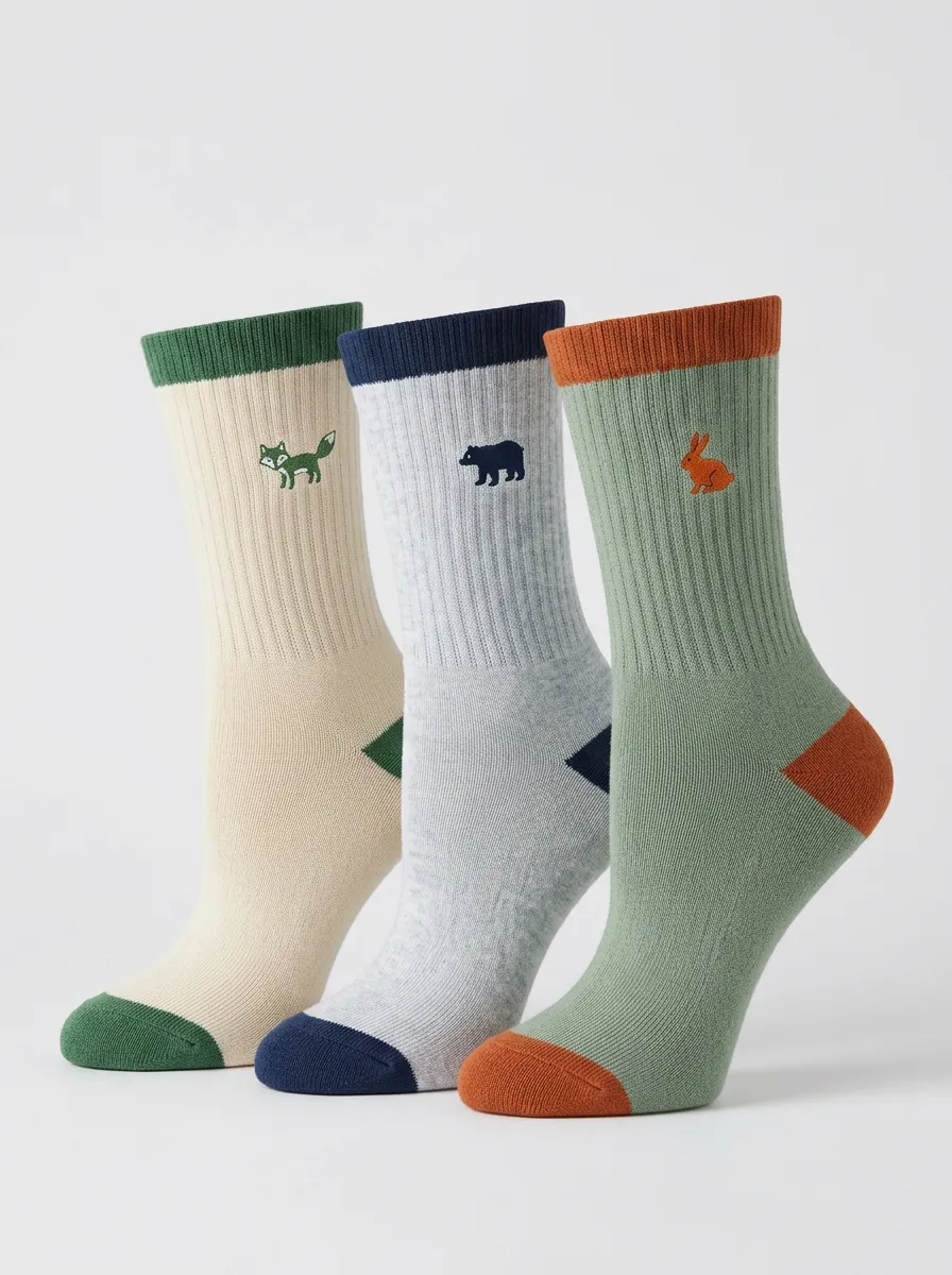 Fox Embroidered Women's Three-Pair Crew Socks