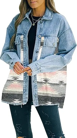 Women’s Aztec Denim Jacket – Vintage Vibes. Modern Edge. Effortless Style.