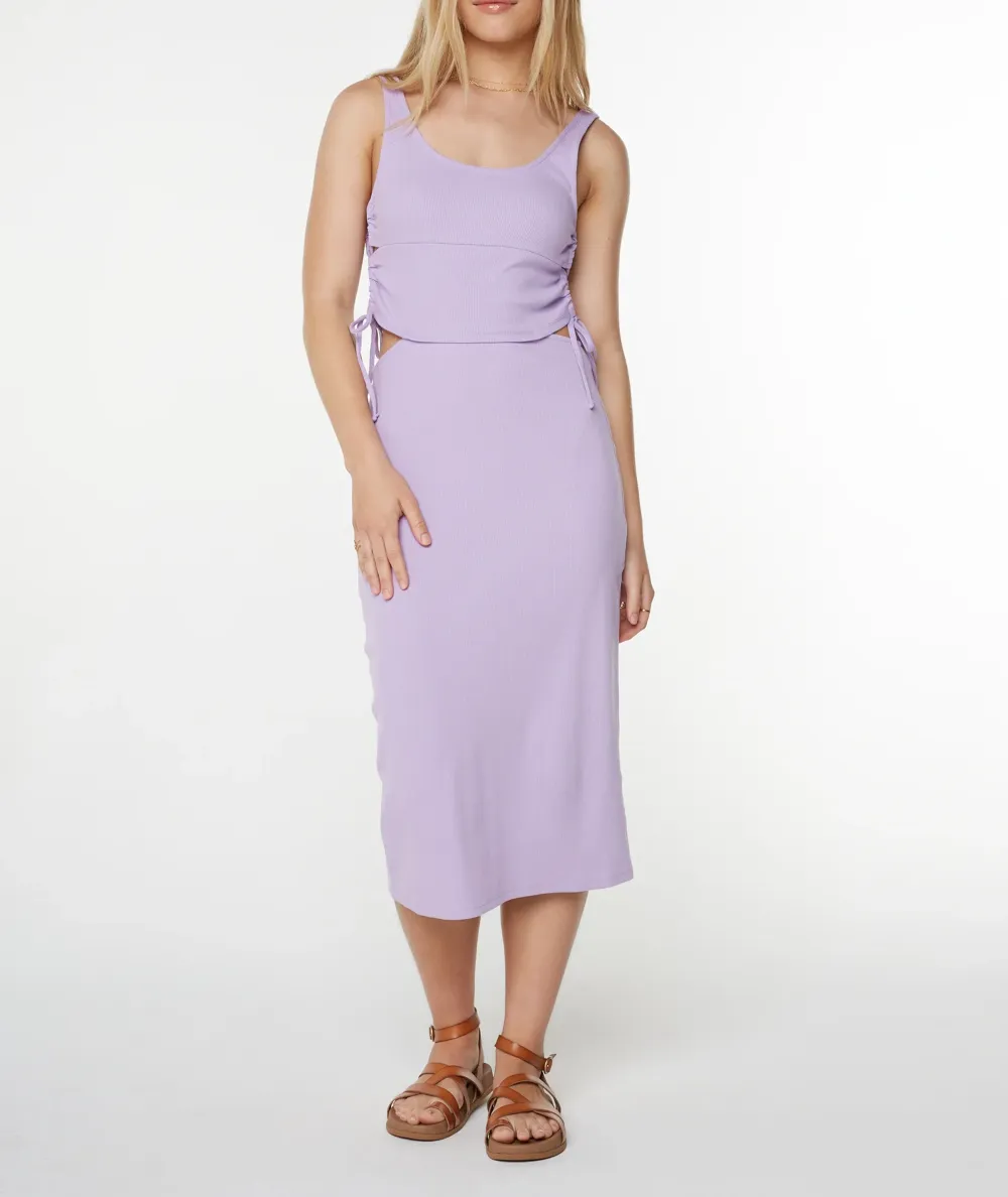 Solid-Color Fitted Round-Neck Dress