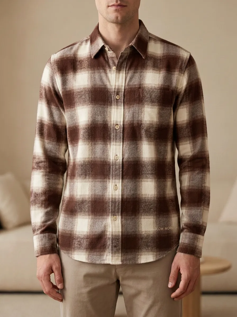 Modern Silhouette Plaid Long-Sleeve Men's Long-Sleeve Shirt