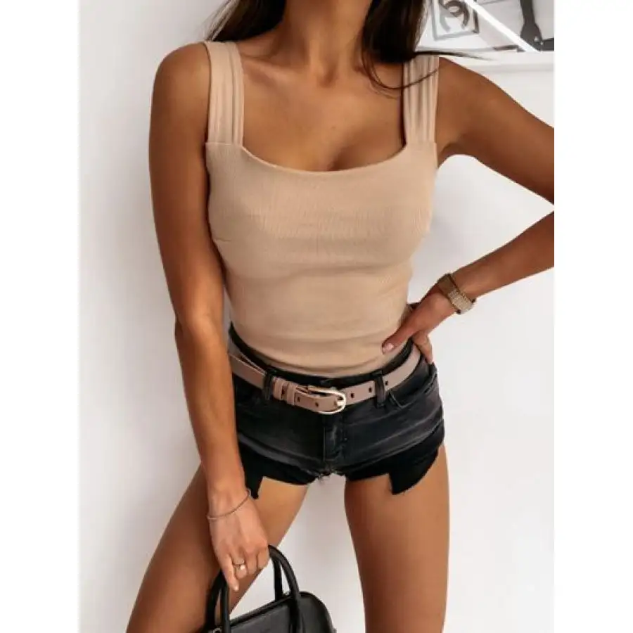 Wide-Strap Square-Neck Tank Top