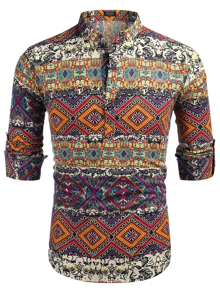 Cotton Linen Floral Henley Shirt Pants