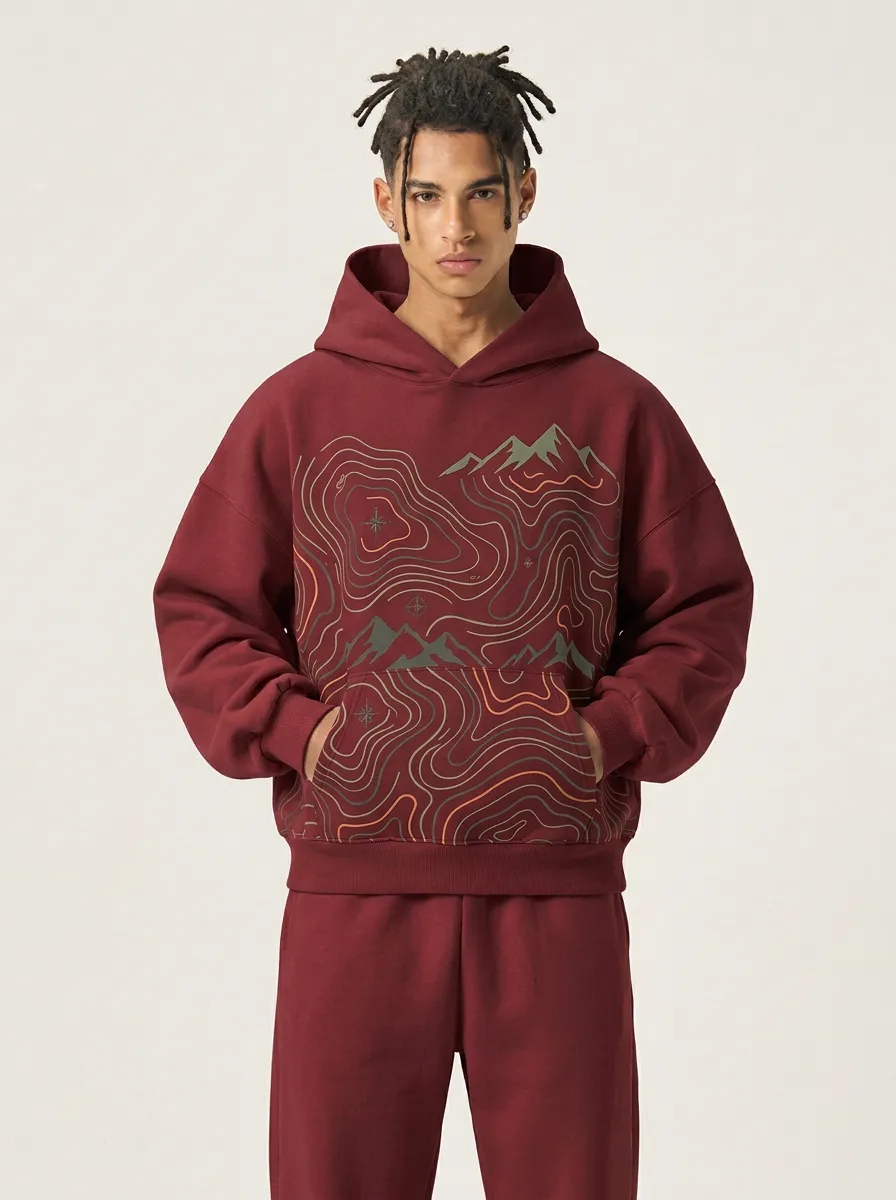Men's Ridge Mountain Adventure Topographic Graphic Hoodie