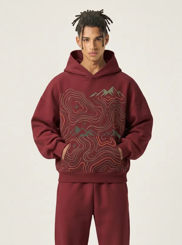 Men's Ridge Mountain Adventure Topographic Graphic Hoodie