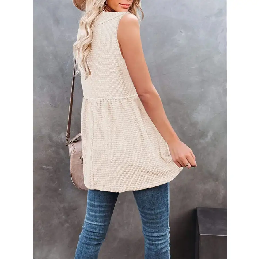 V Neck Waffle Knit Tank Top With